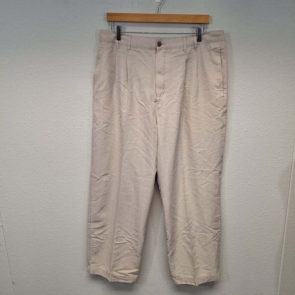 Havana Jacks Cafe Chino Pants Pleated Front Cuffed Hem Beige Men's Size 36
